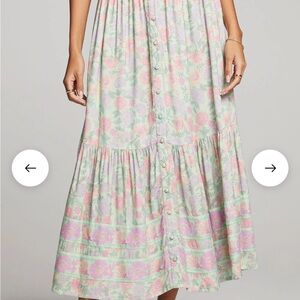 Elegant Floral Maxi Skirt in Pink and Green. Saltwater lux brand.